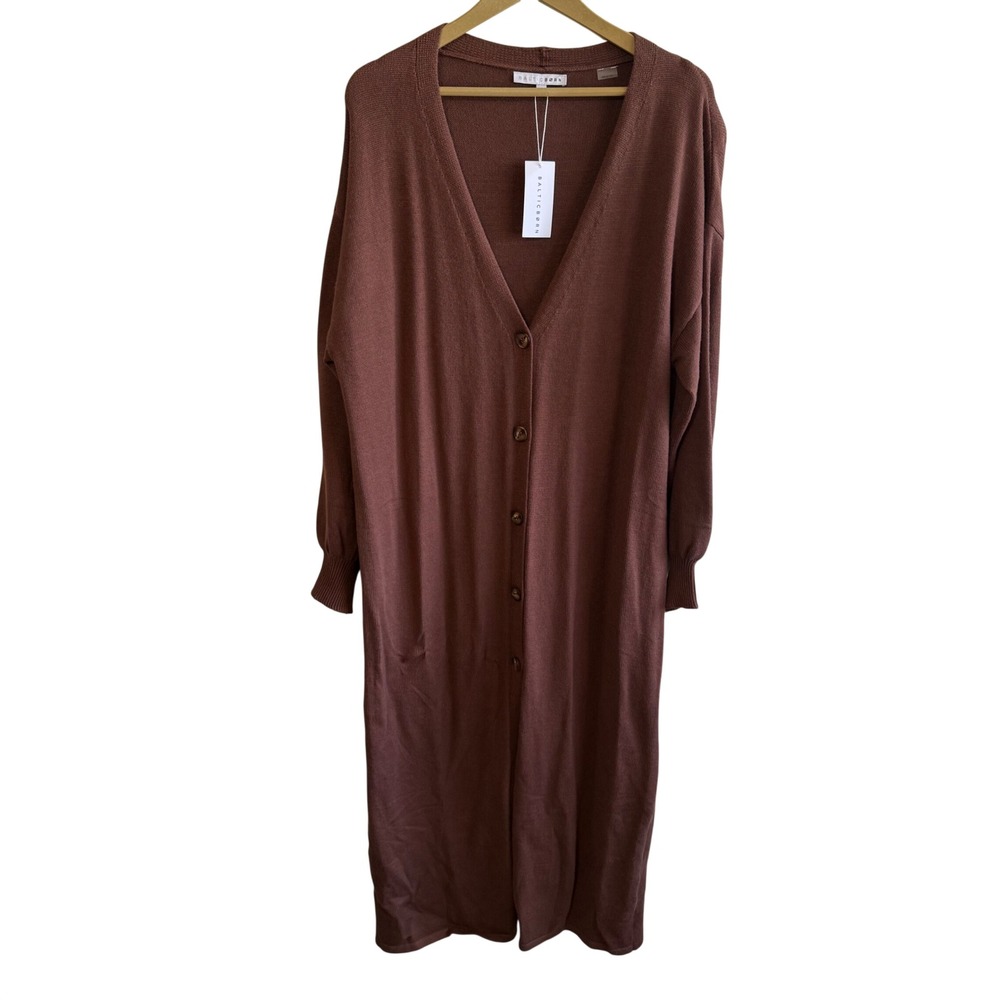 NEW Baltic Born Size XL Brown Knit Button Front Sweater Duster Cardigan Neutral
